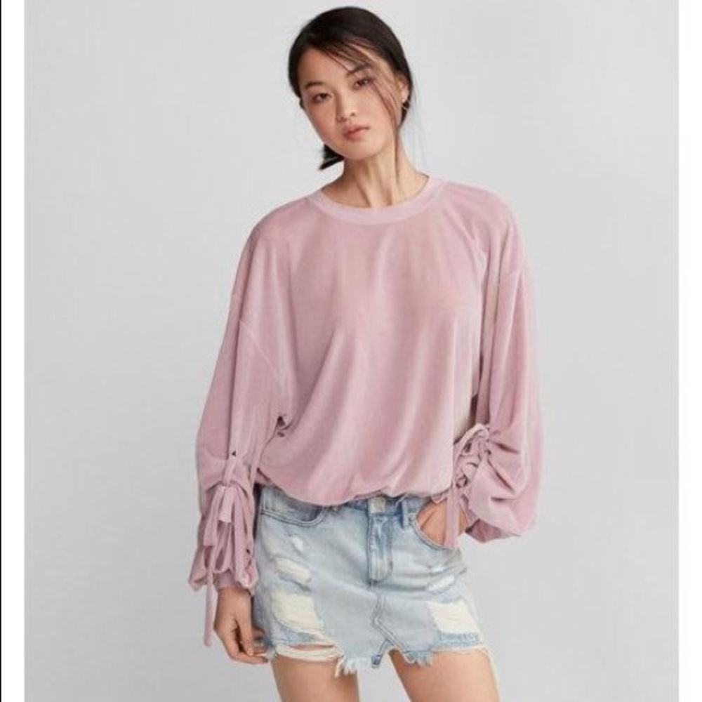 Express suede ruche sweater